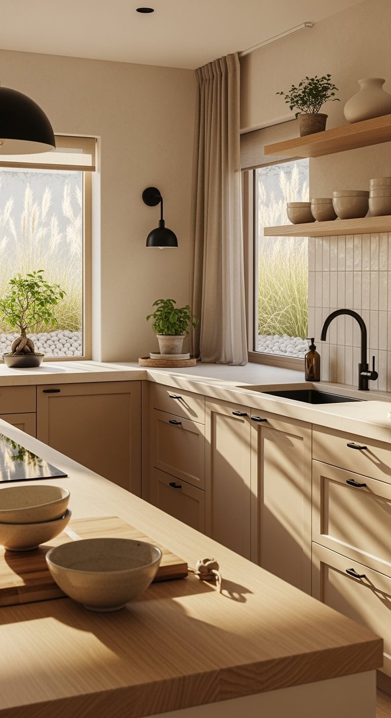 japandi sand kitchen elegance