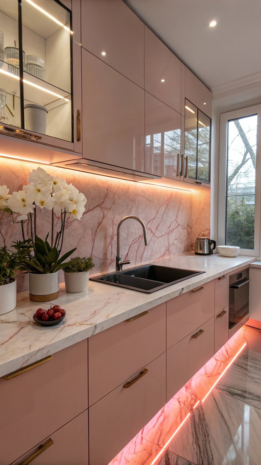 led lighting enhances marble