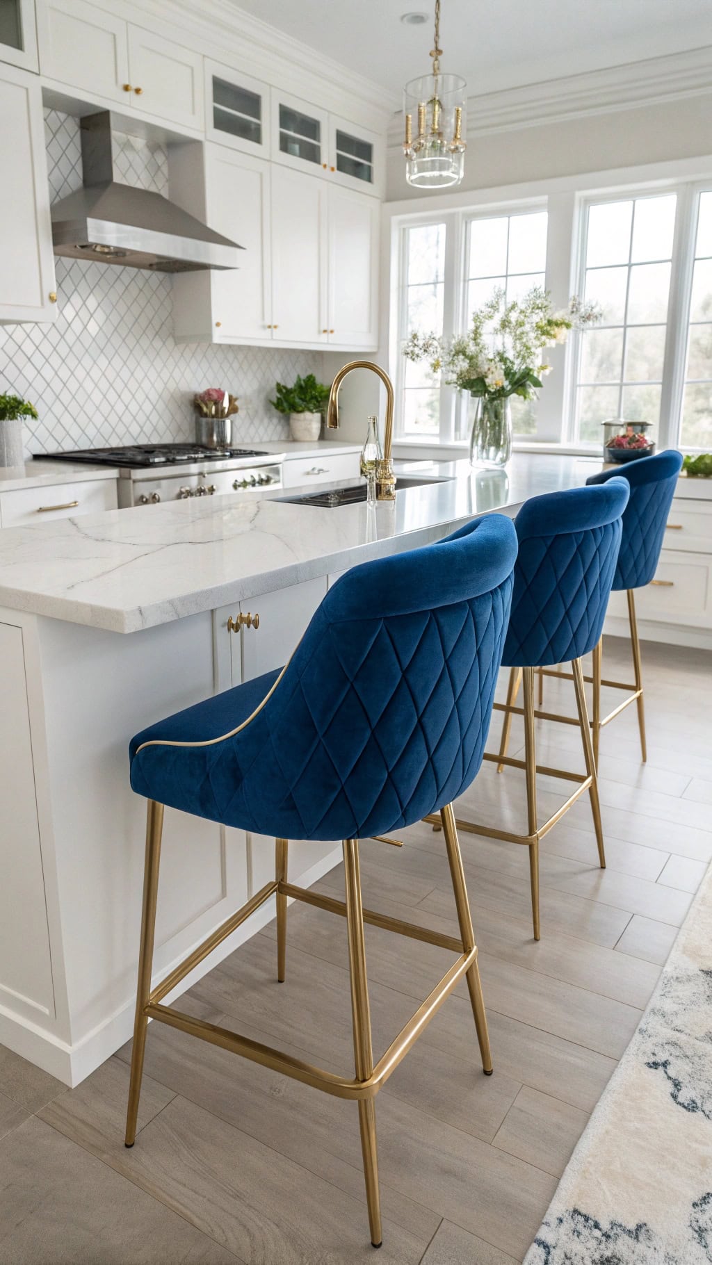 luxurious blue velvet stools
