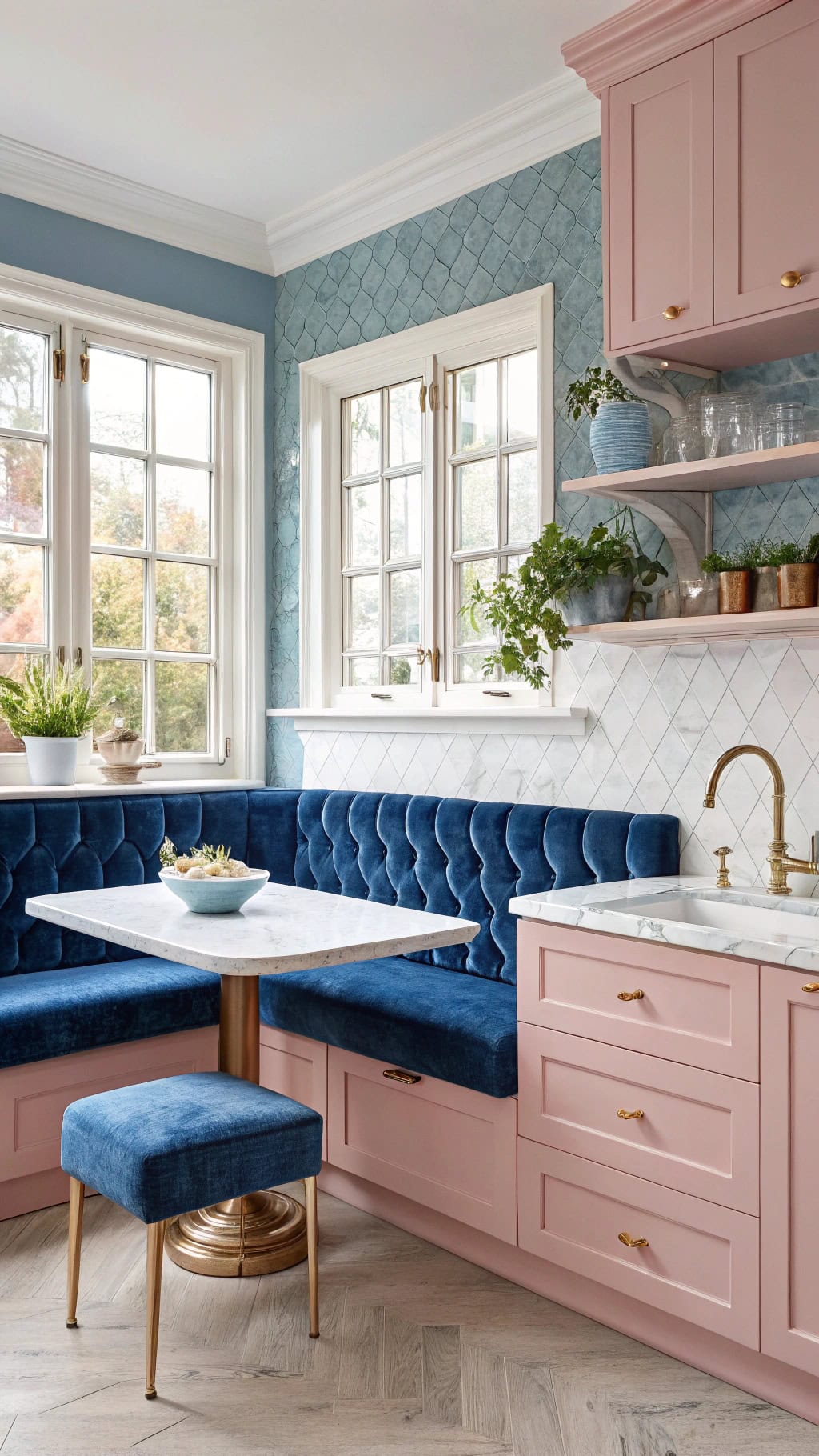 luxurious velvet breakfast nook