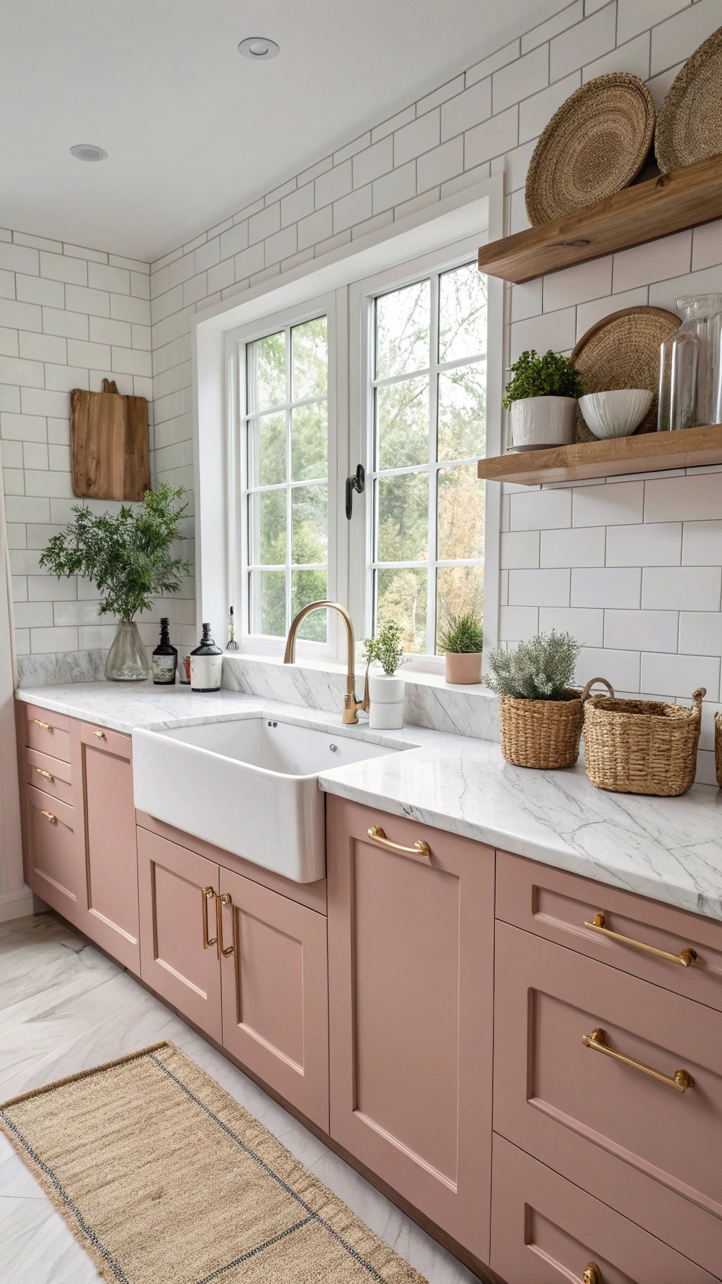 matte pink kitchen island