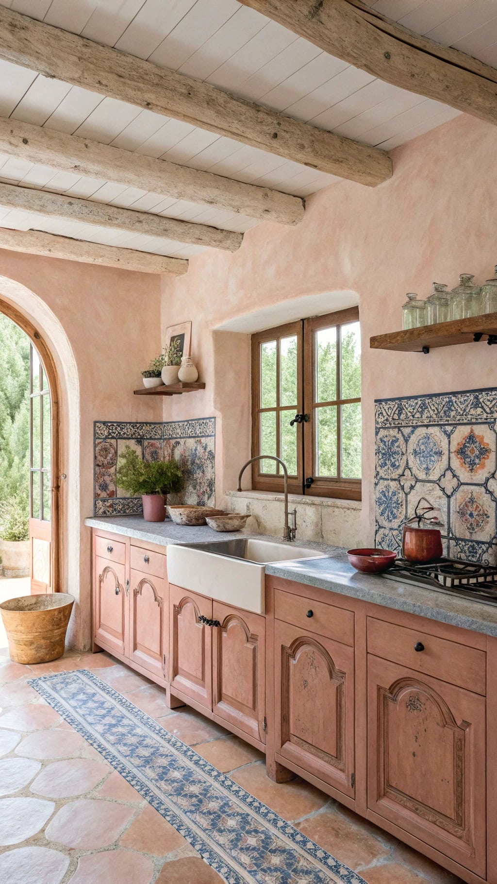 mediterranean pink kitchen vibes