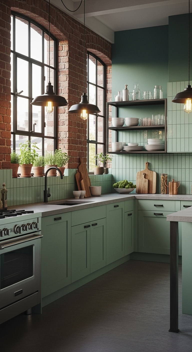 mint industrial chic kitchen
