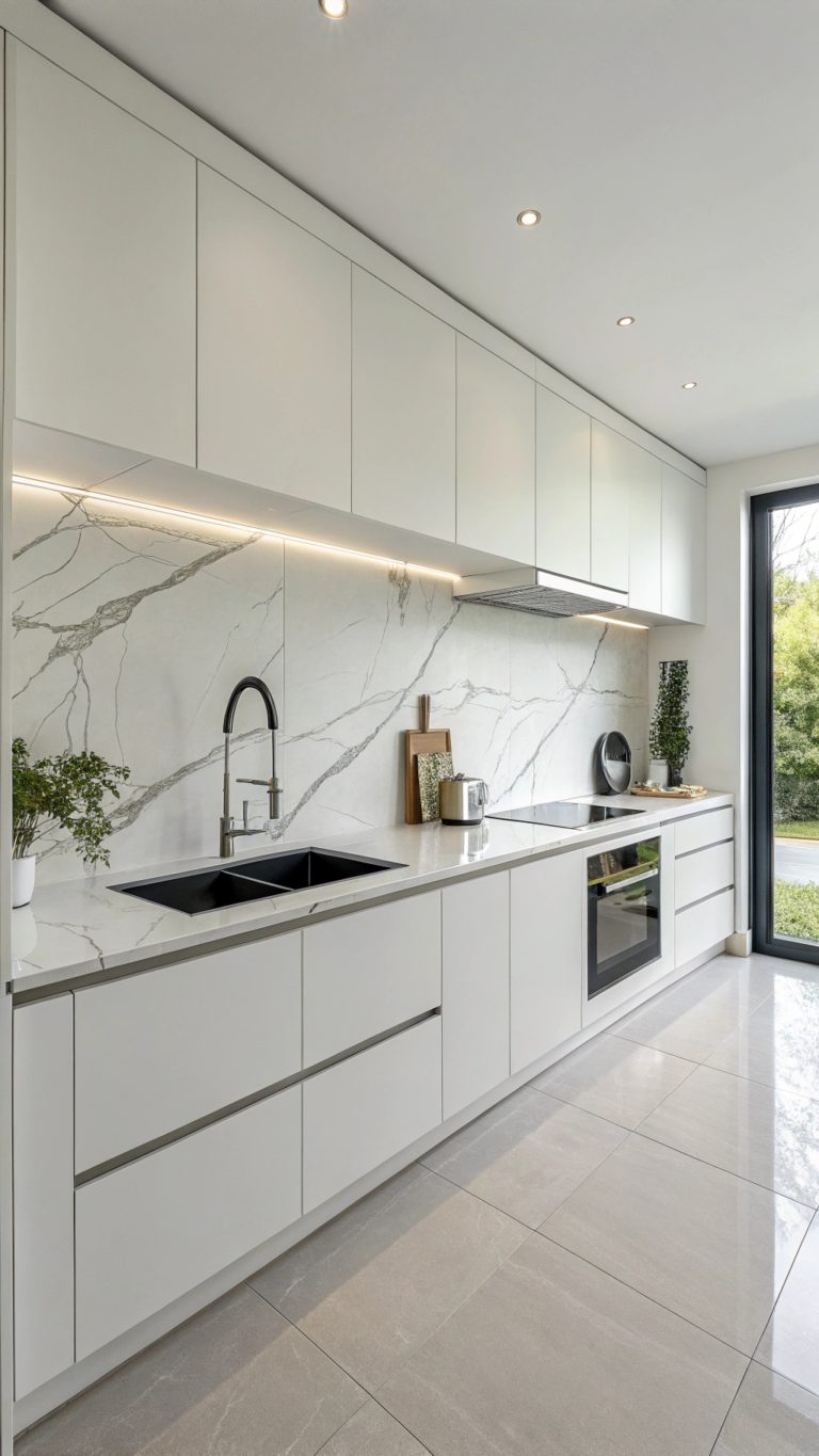 modern white kitchen backsplash