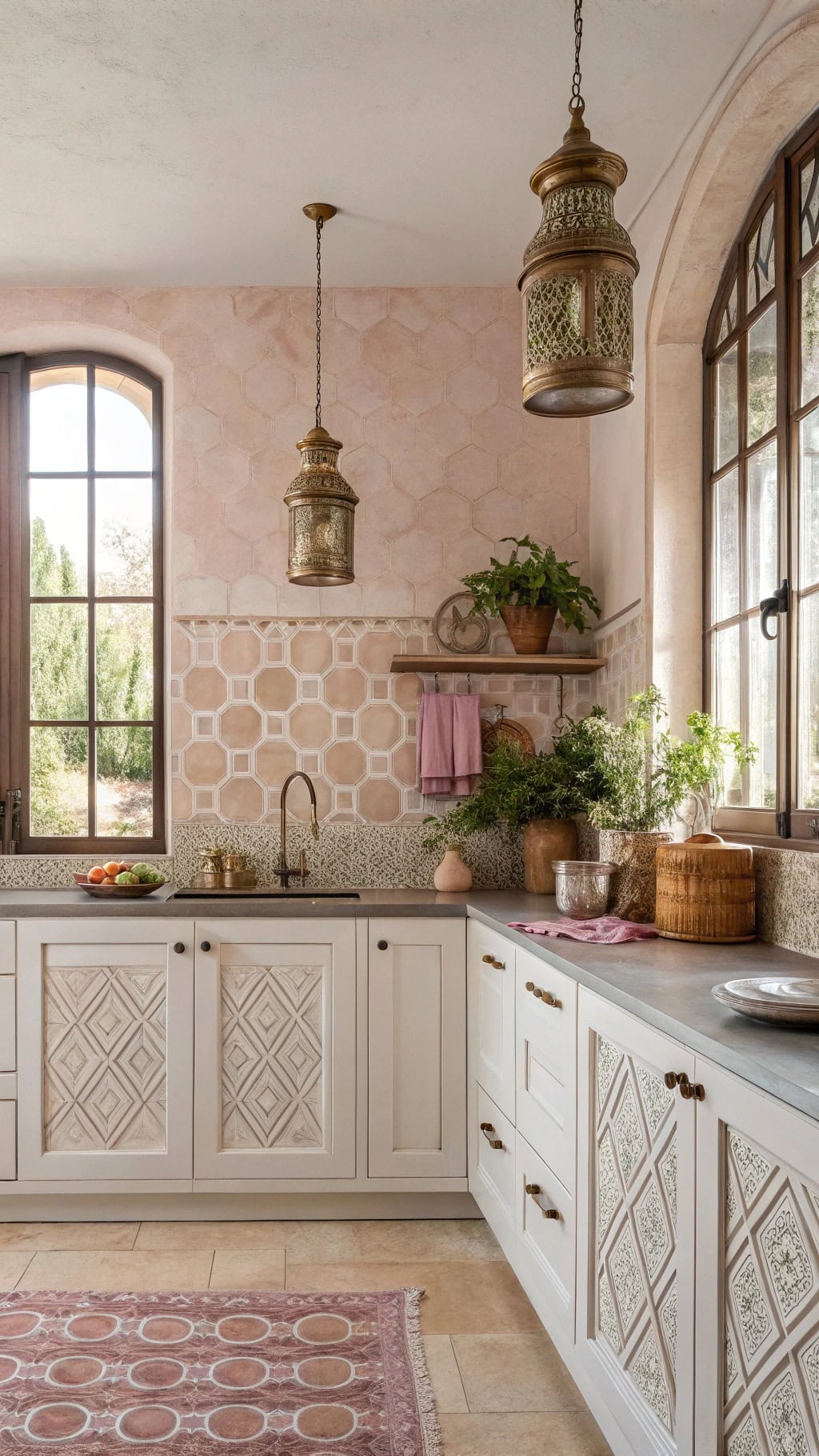 moroccan pink tile backsplash