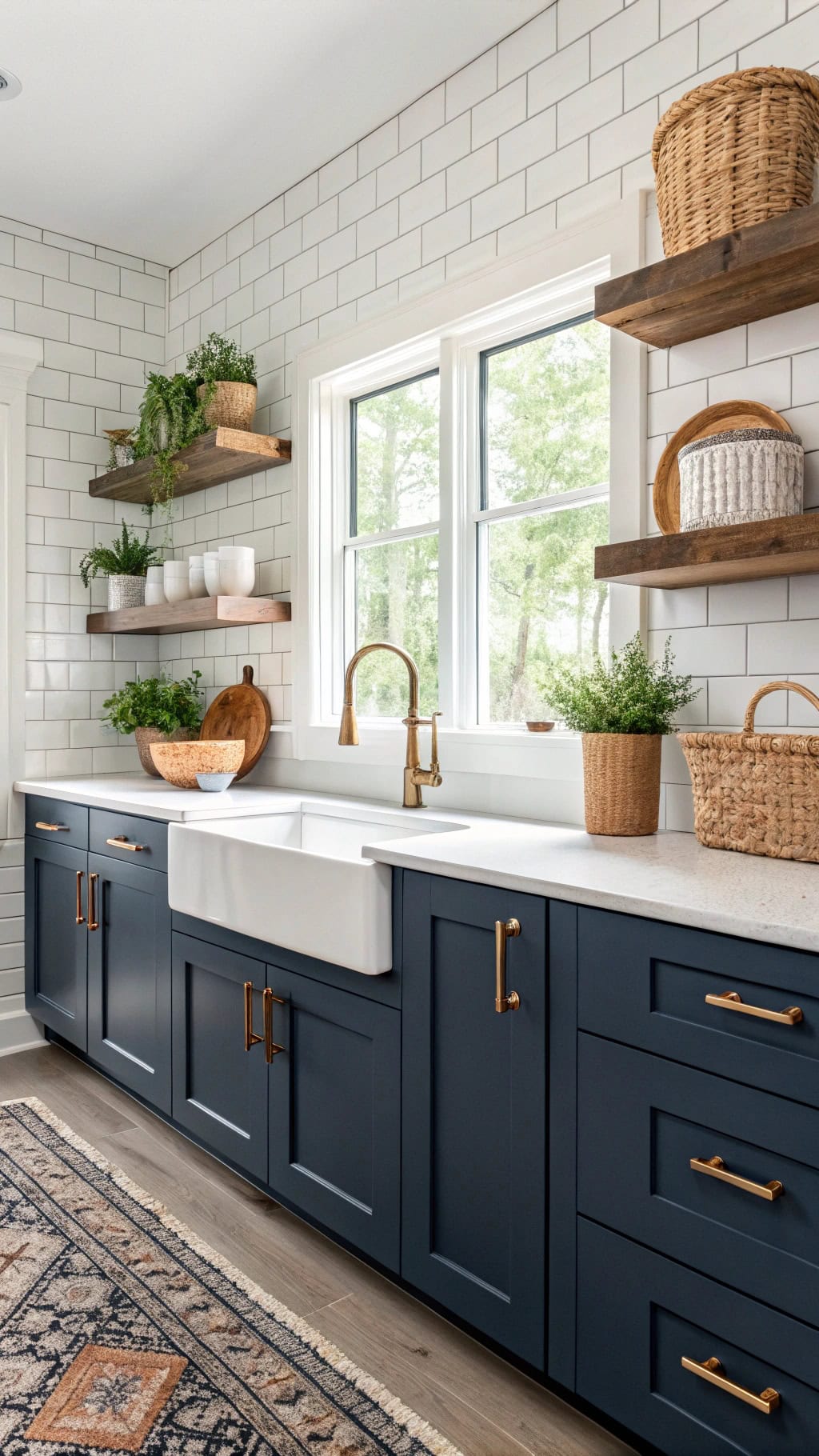 navy cabinets brass hardware