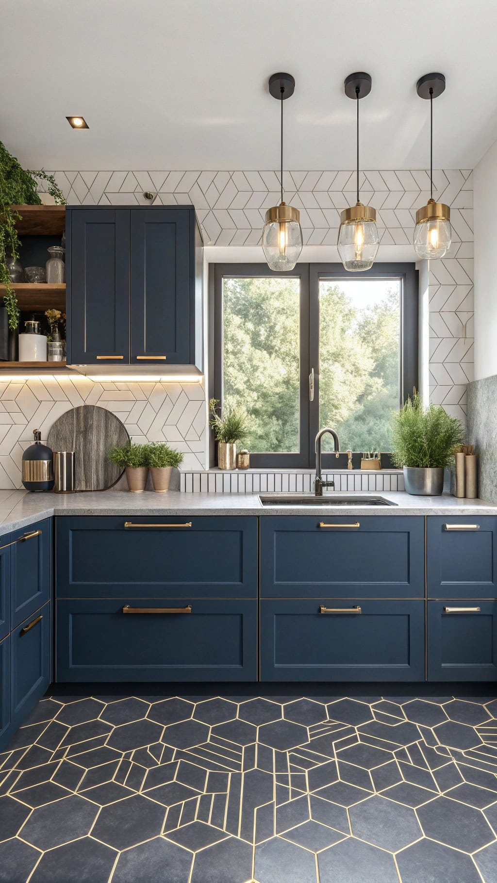 navy geometric kitchen elegance