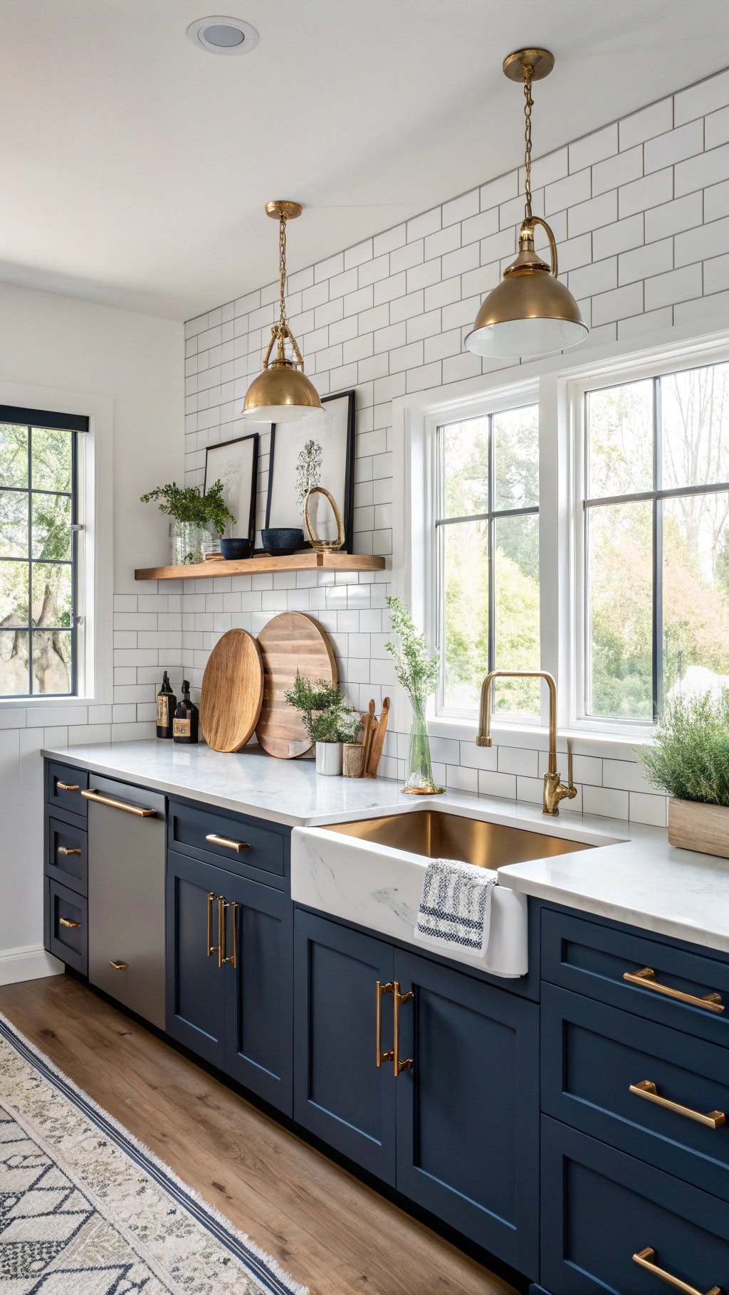navy gold kitchen elegance