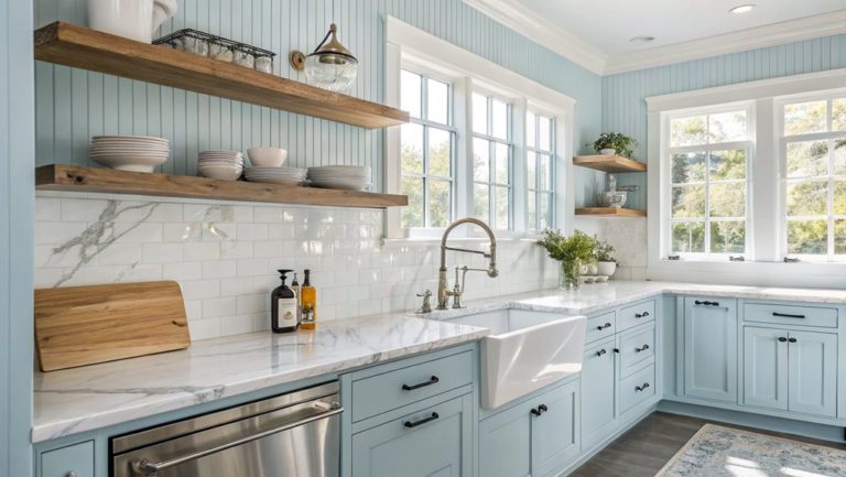 pastel blue kitchen designs