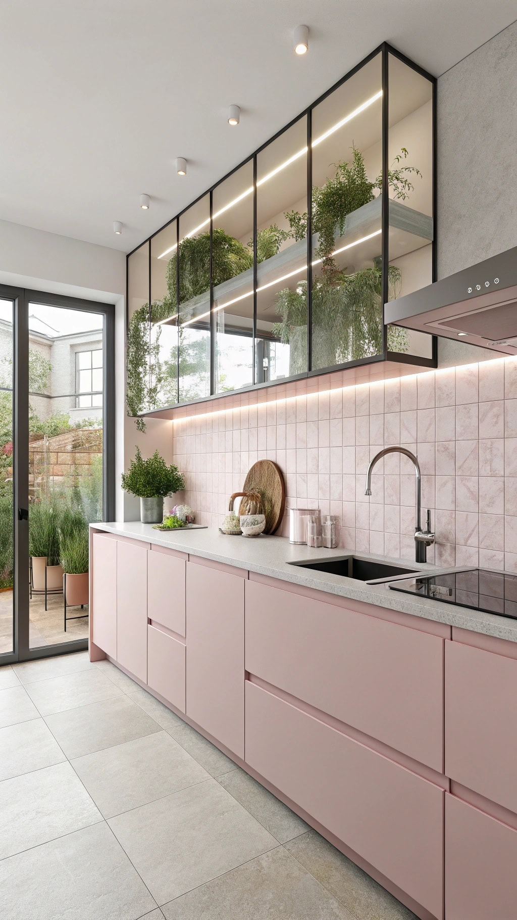 pink glass kitchen elegance