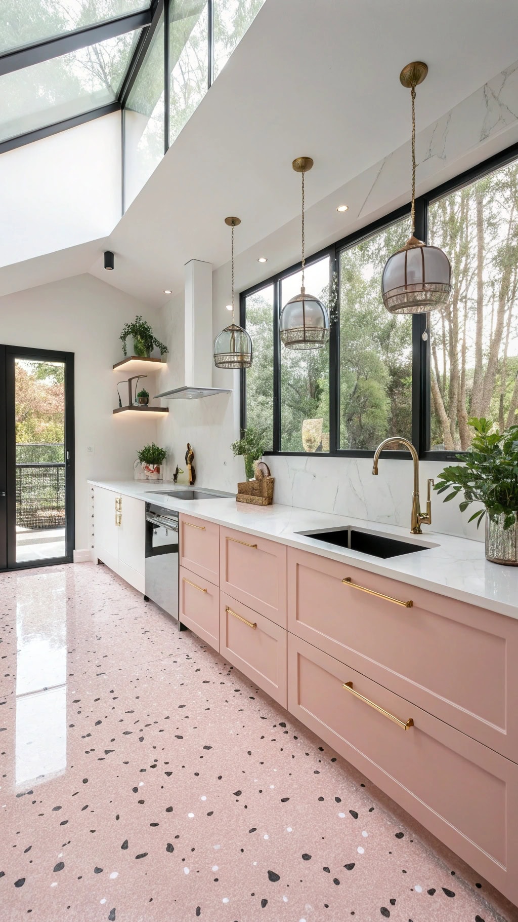 pink terrazzo kitchen elegance