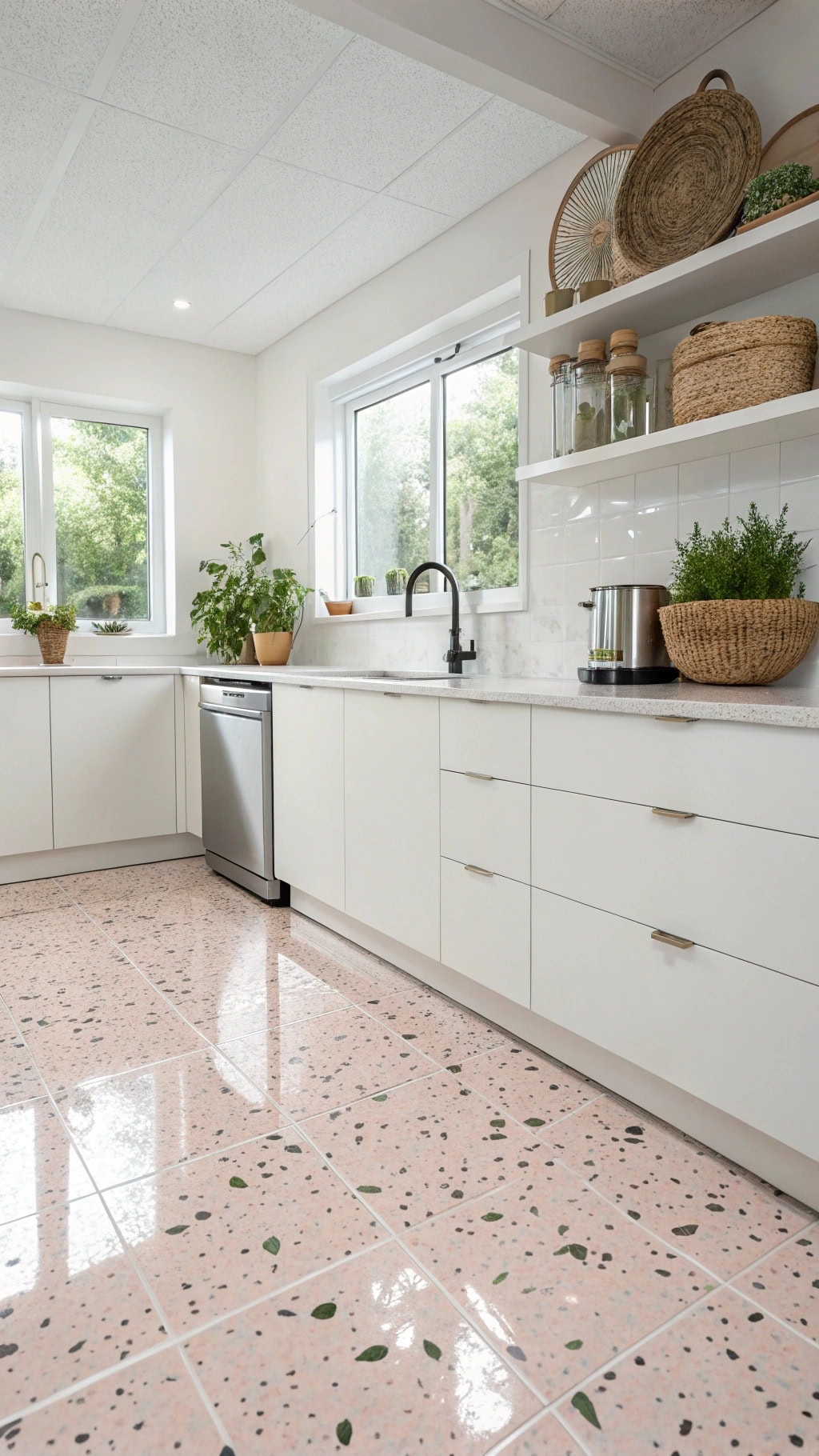 playful pink terrazzo flooring