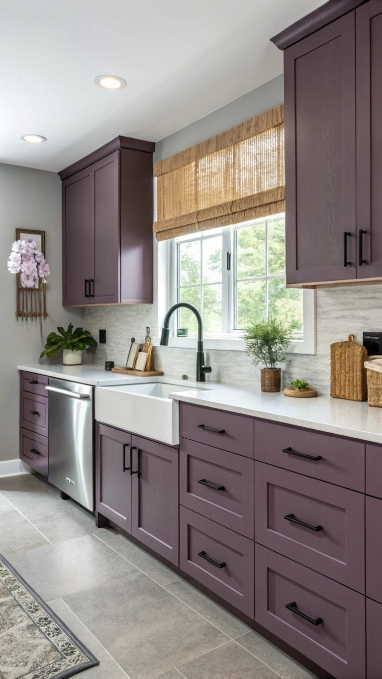 plum colored kitchen cabinetry design