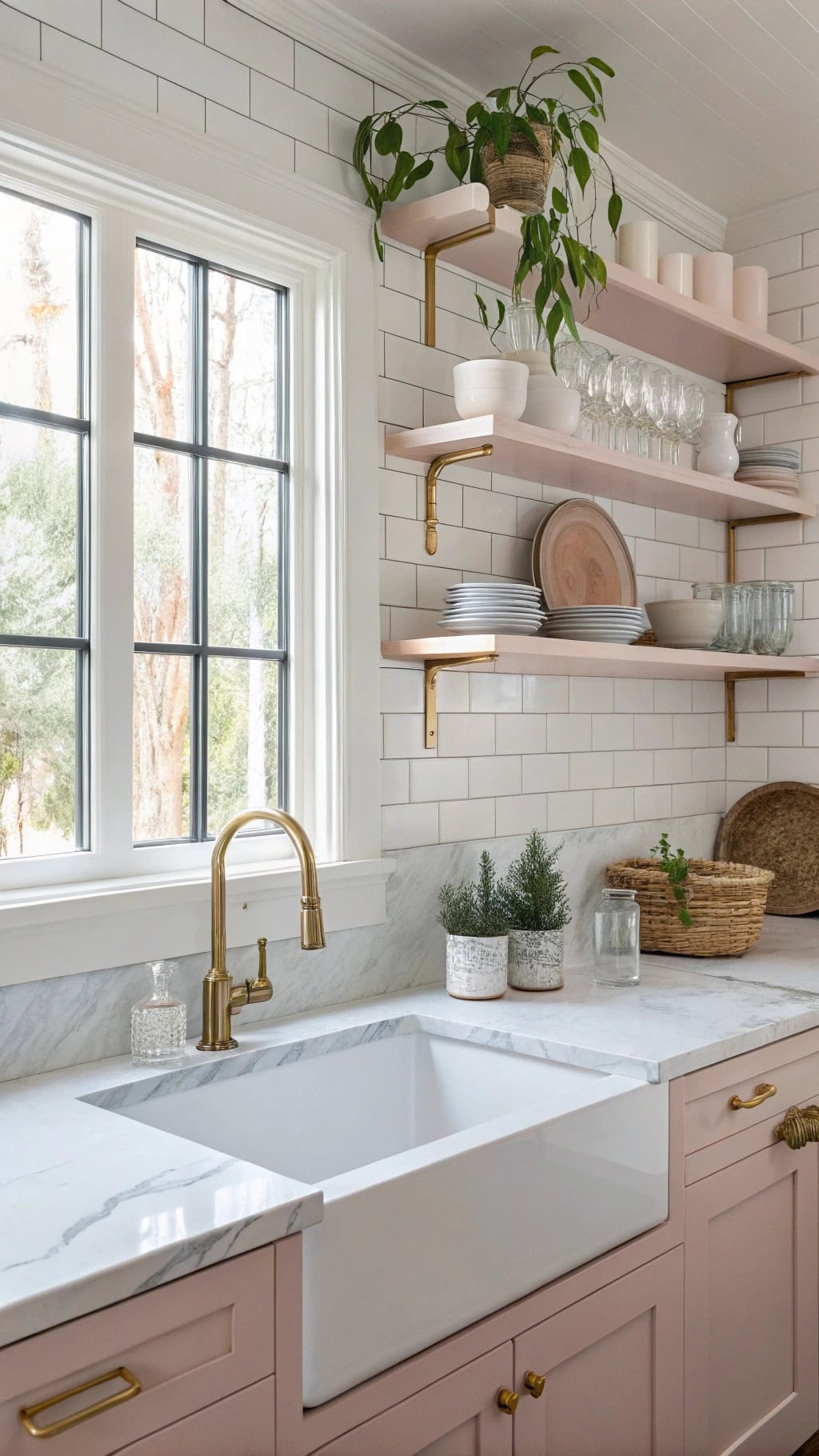 powder pink open shelving