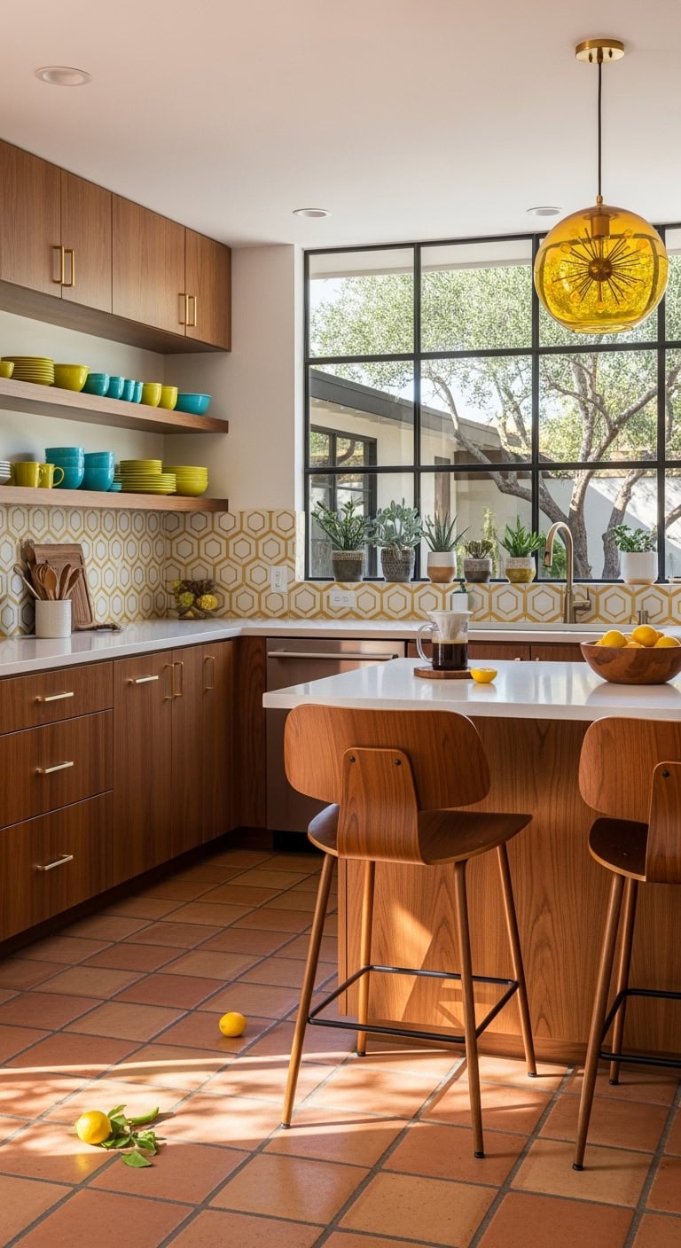 retro chic terracotta midcentury modern kitchen