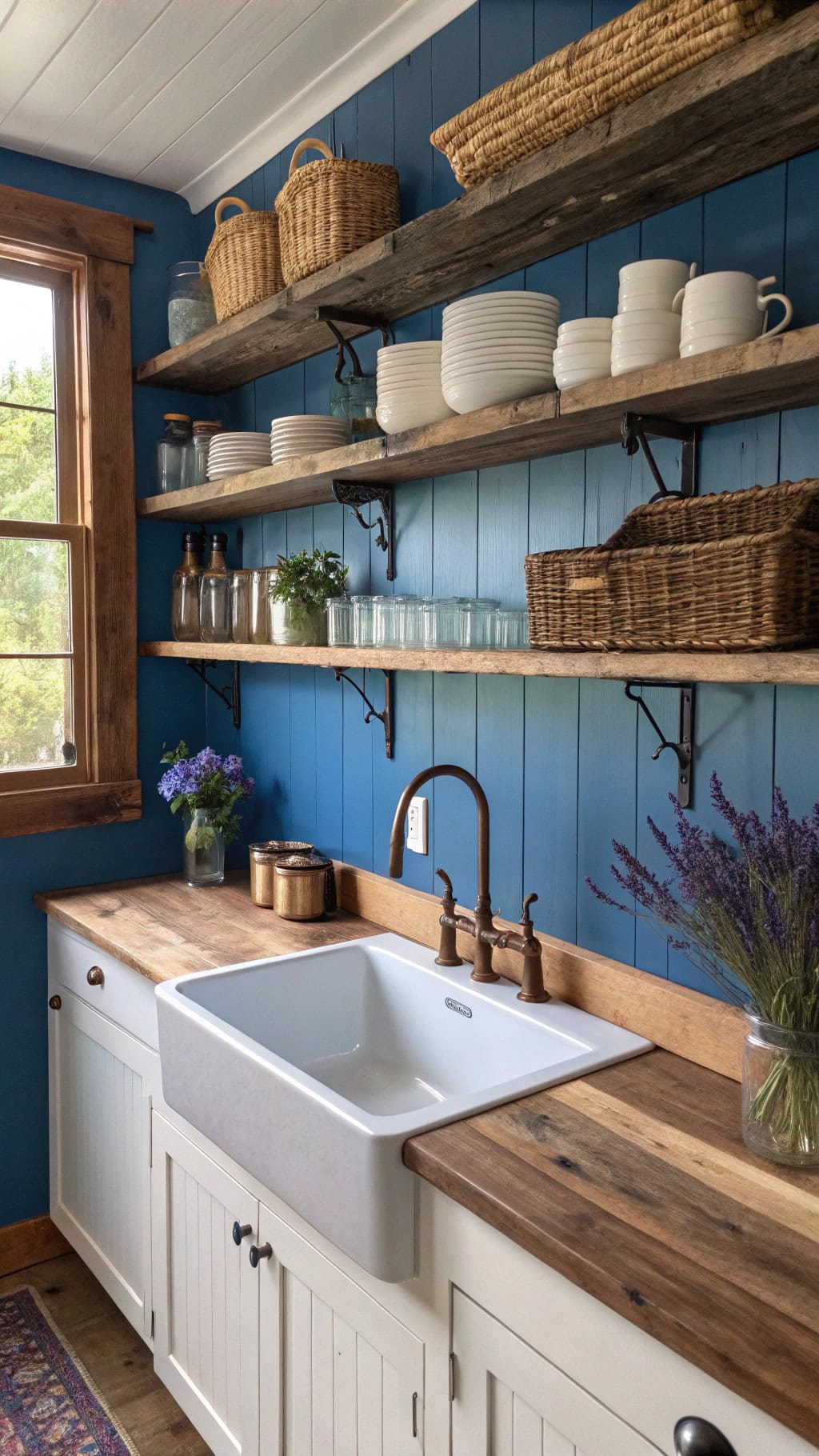 rustic blue shelving elegance