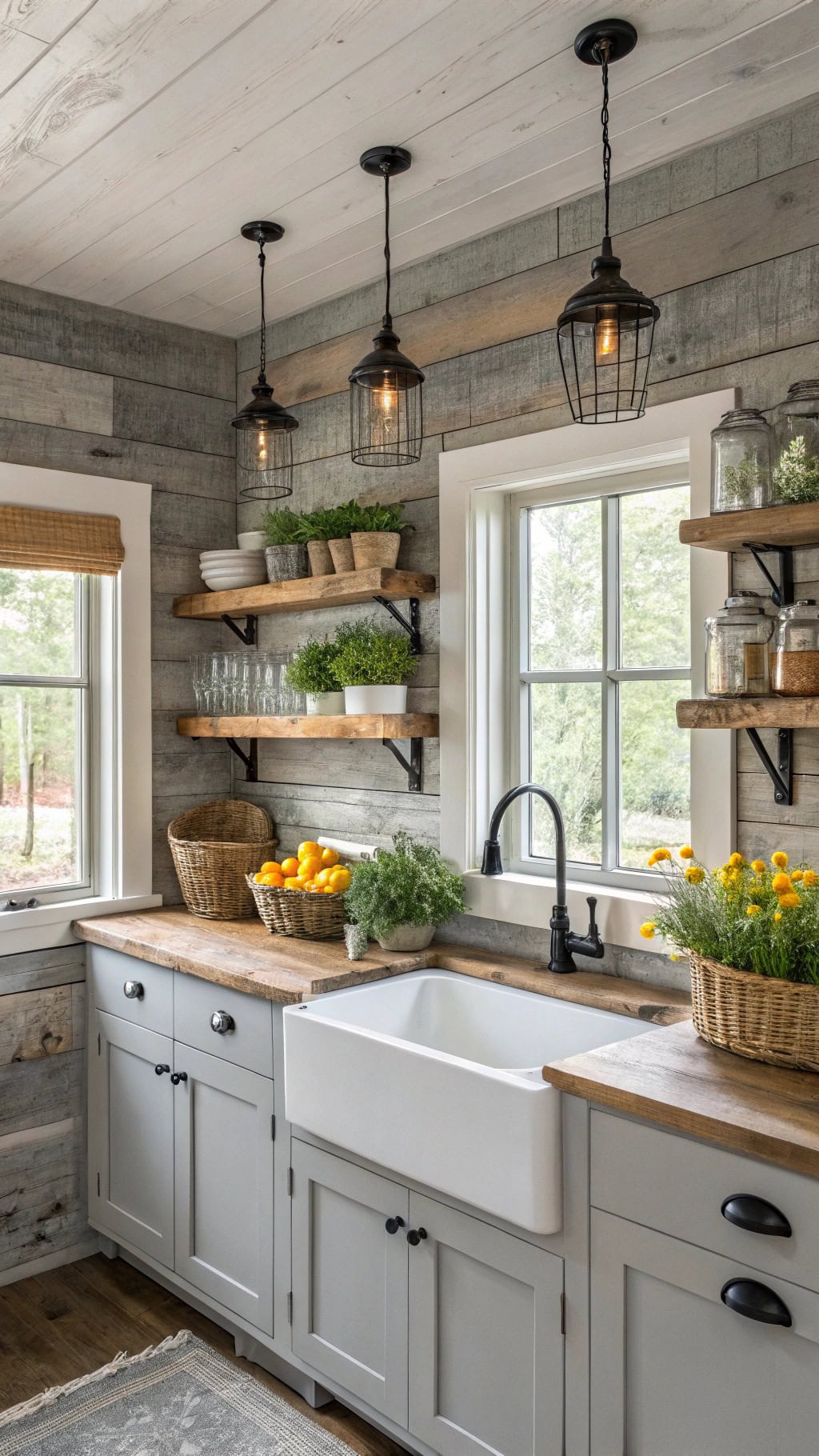rustic farmhouse gray cabinets