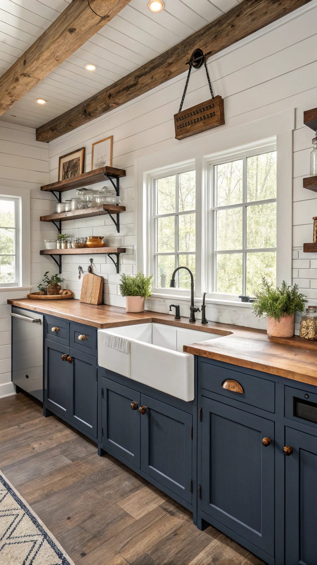 rustic navy farmhouse kitchen