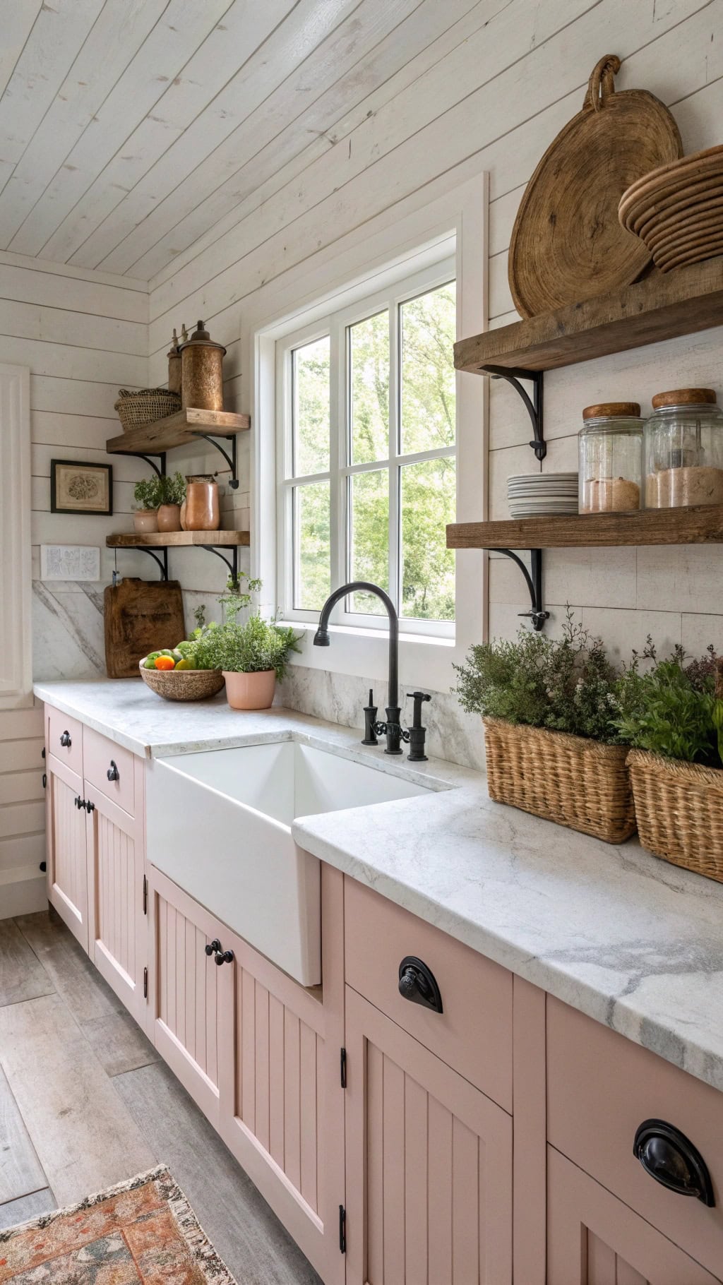 rustic pink marble kitchen