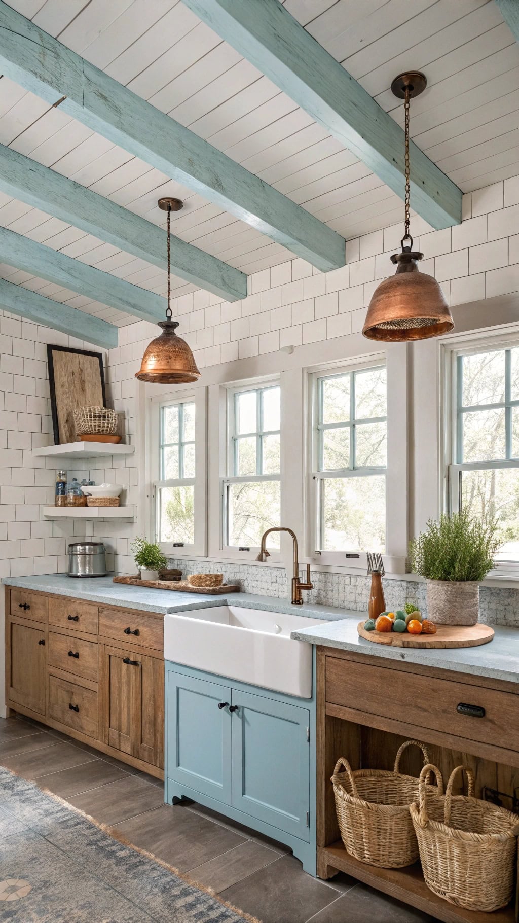 rustic powder blue beams