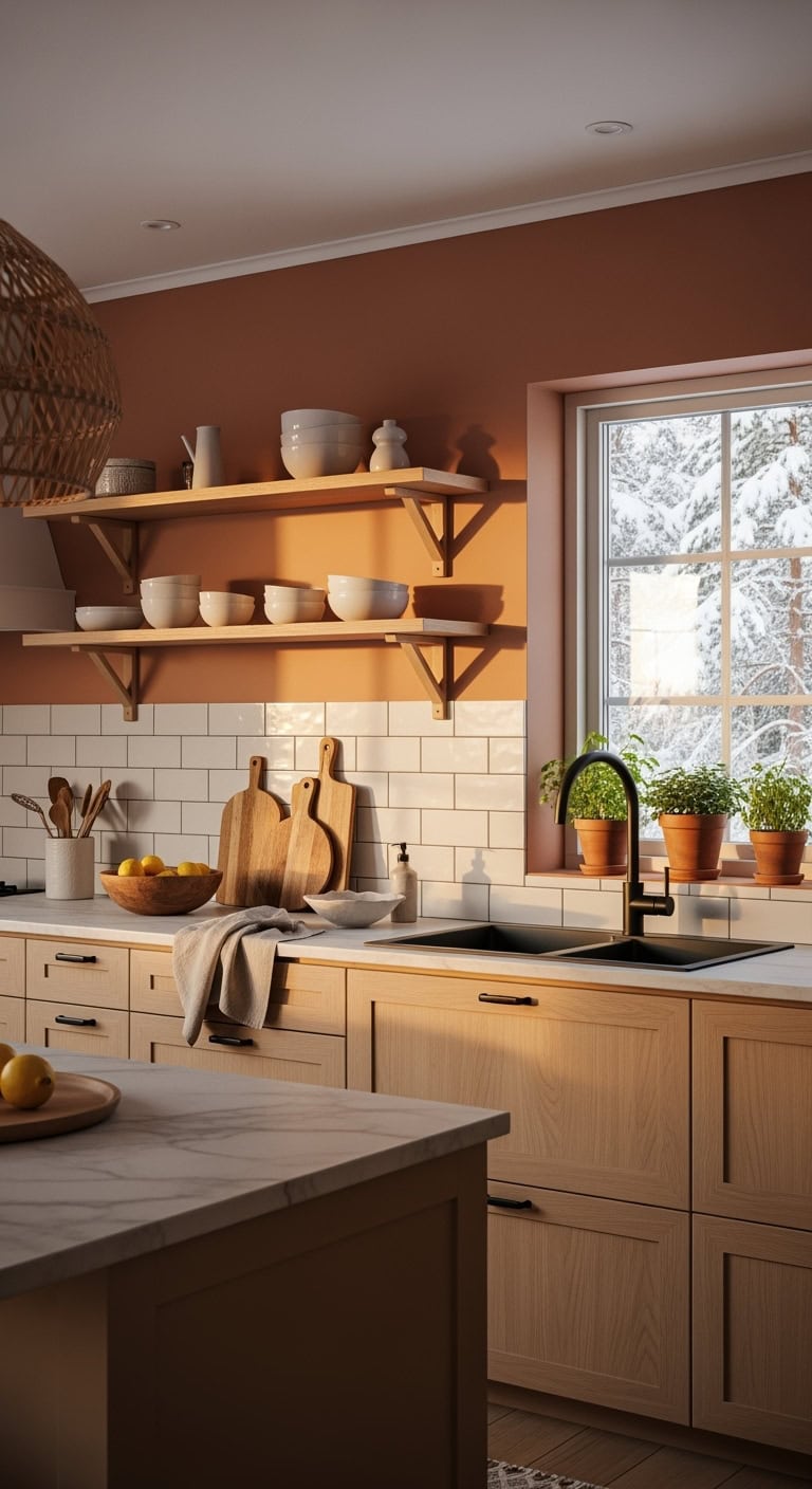 scandinavian terracotta kitchen cozy cultural fusion