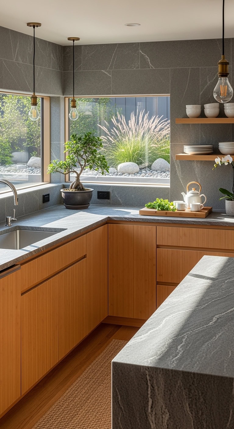 serene minimalist natural meditative kitchen