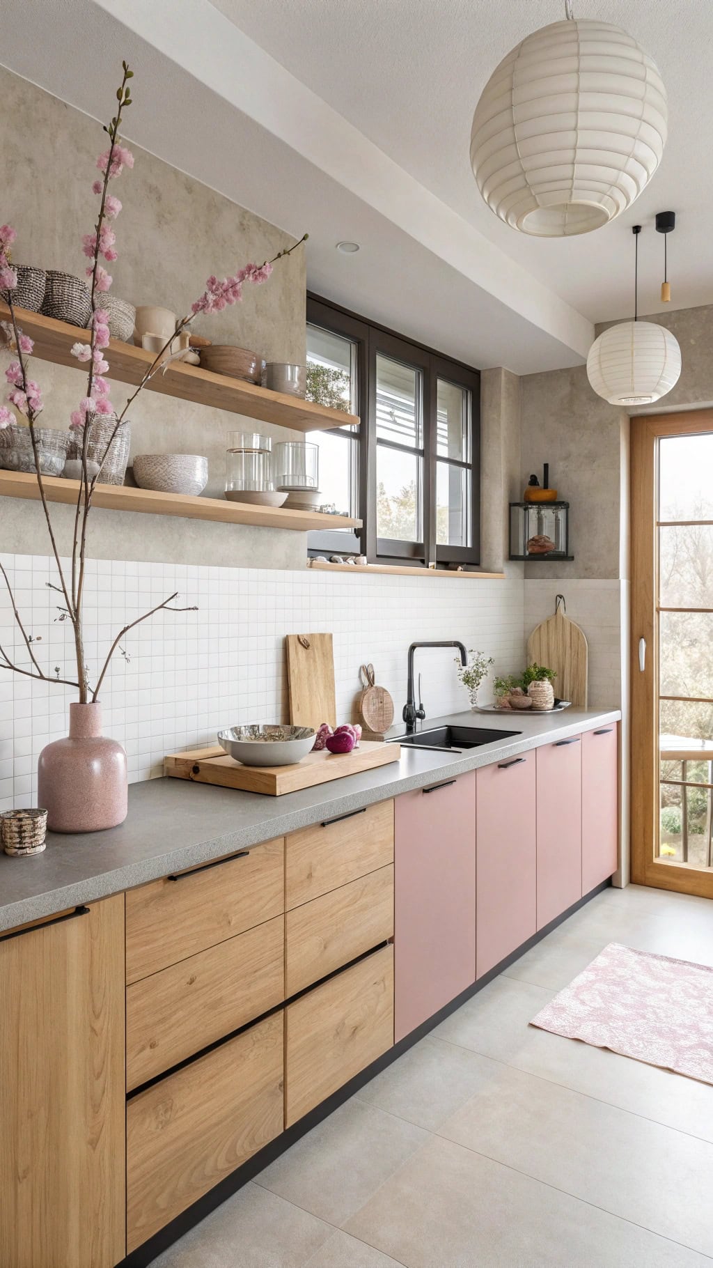 serene minimalist pink kitchen