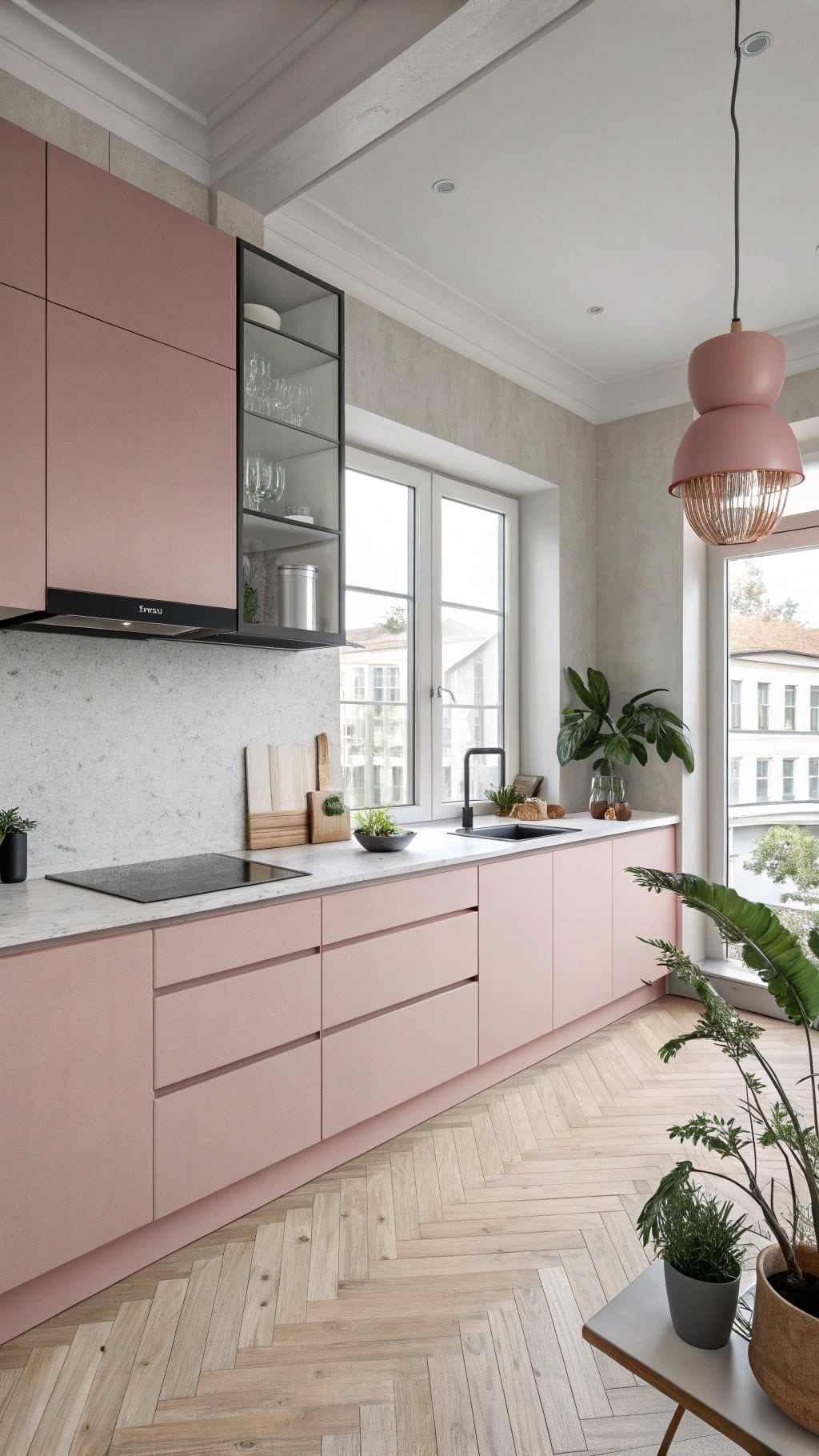 serene minimalist pink kitchen