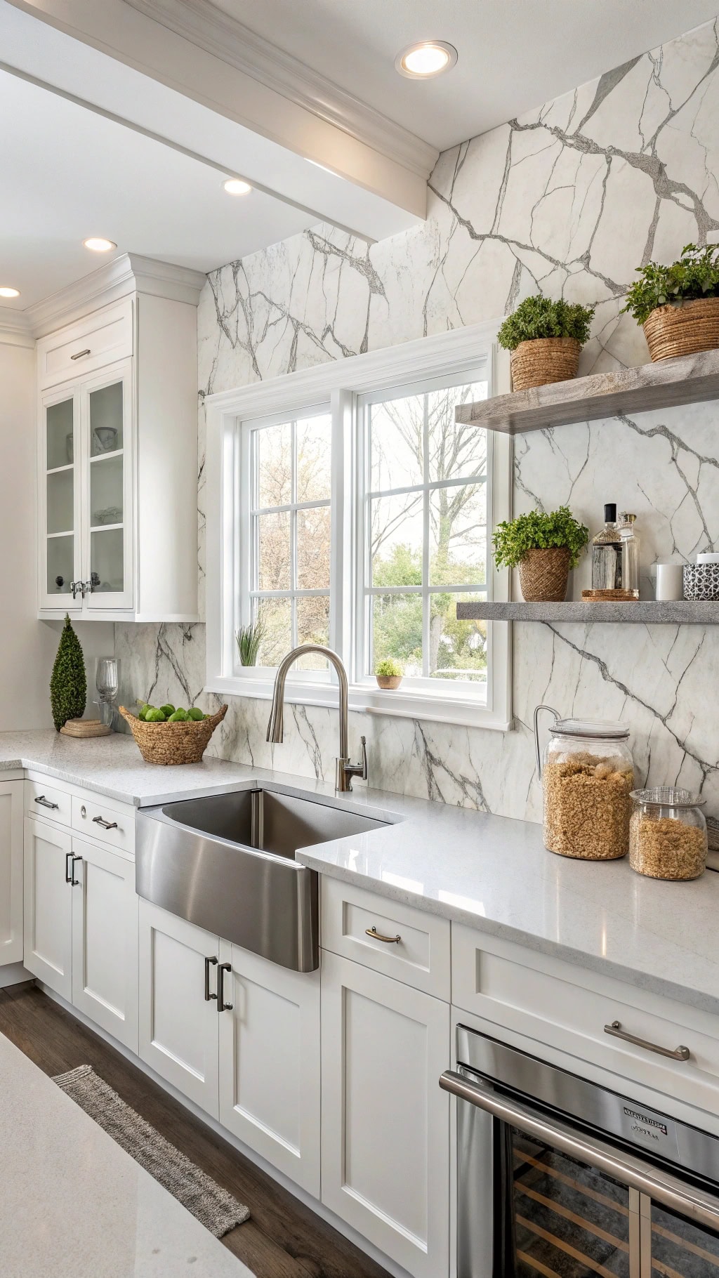silver veined quartz backsplash elegance
