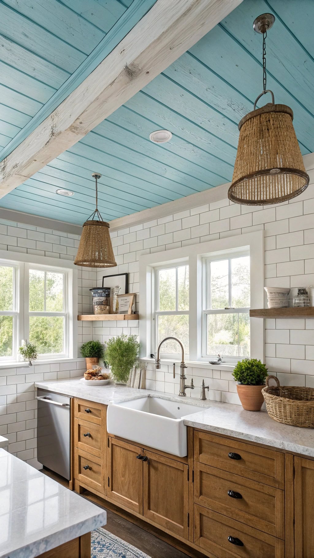 sky blue kitchen beams