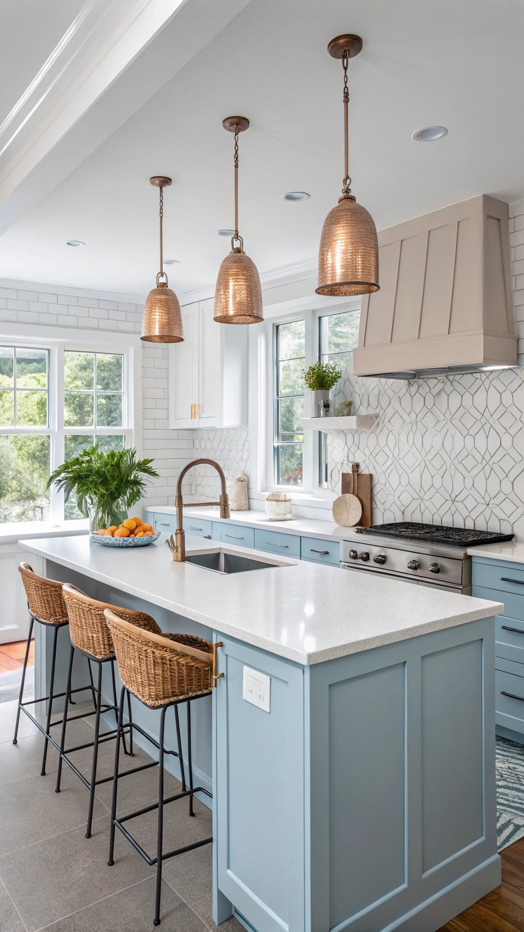 sky blue kitchen peninsula design