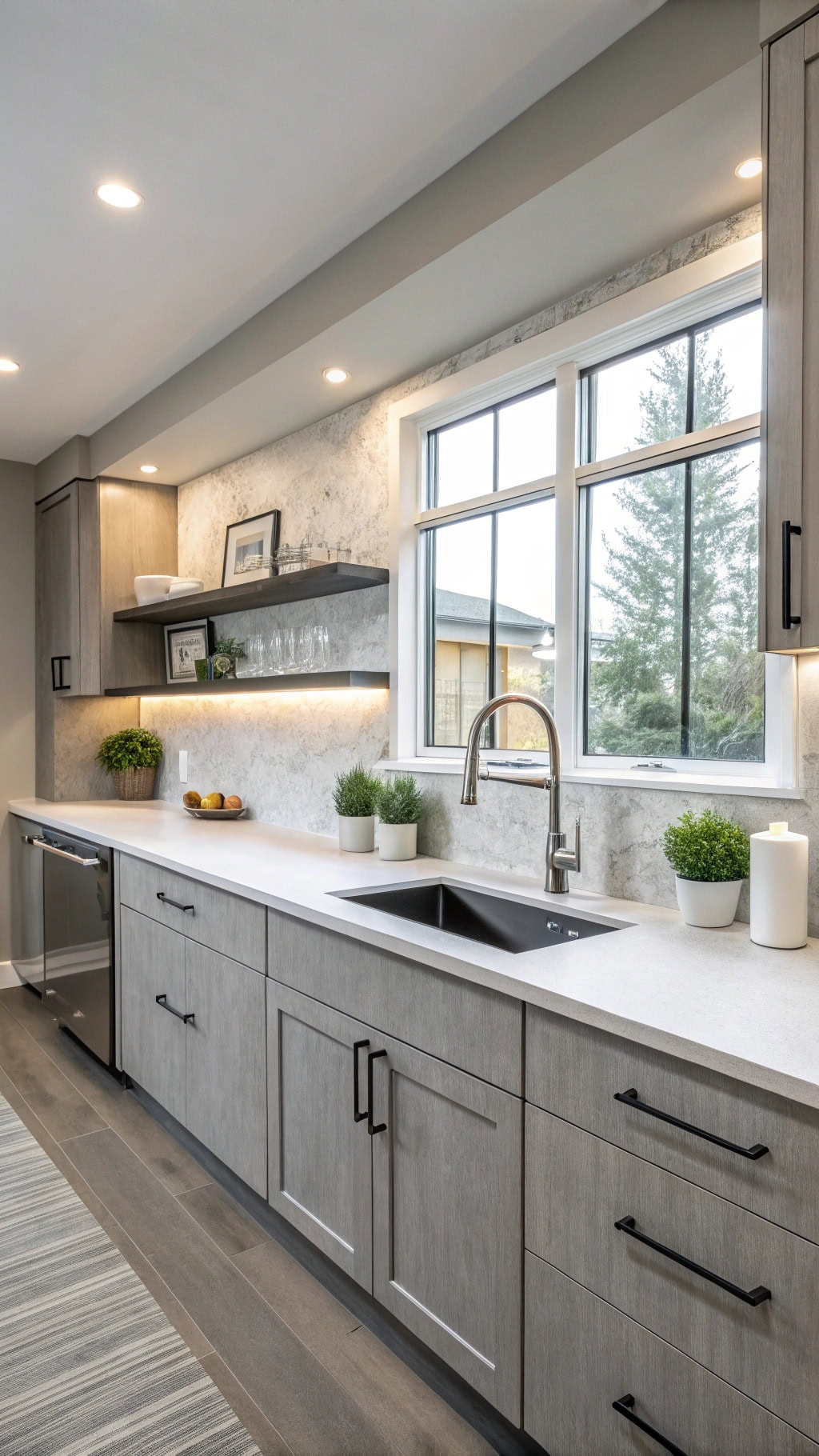 sleek gray minimalist kitchen