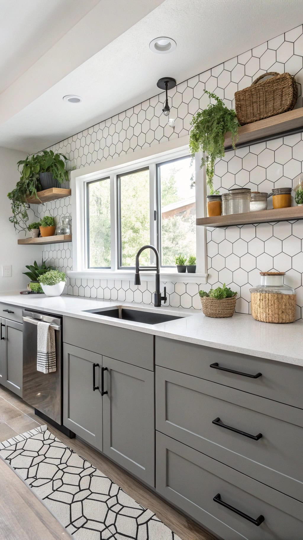 sleek gray slab cabinets