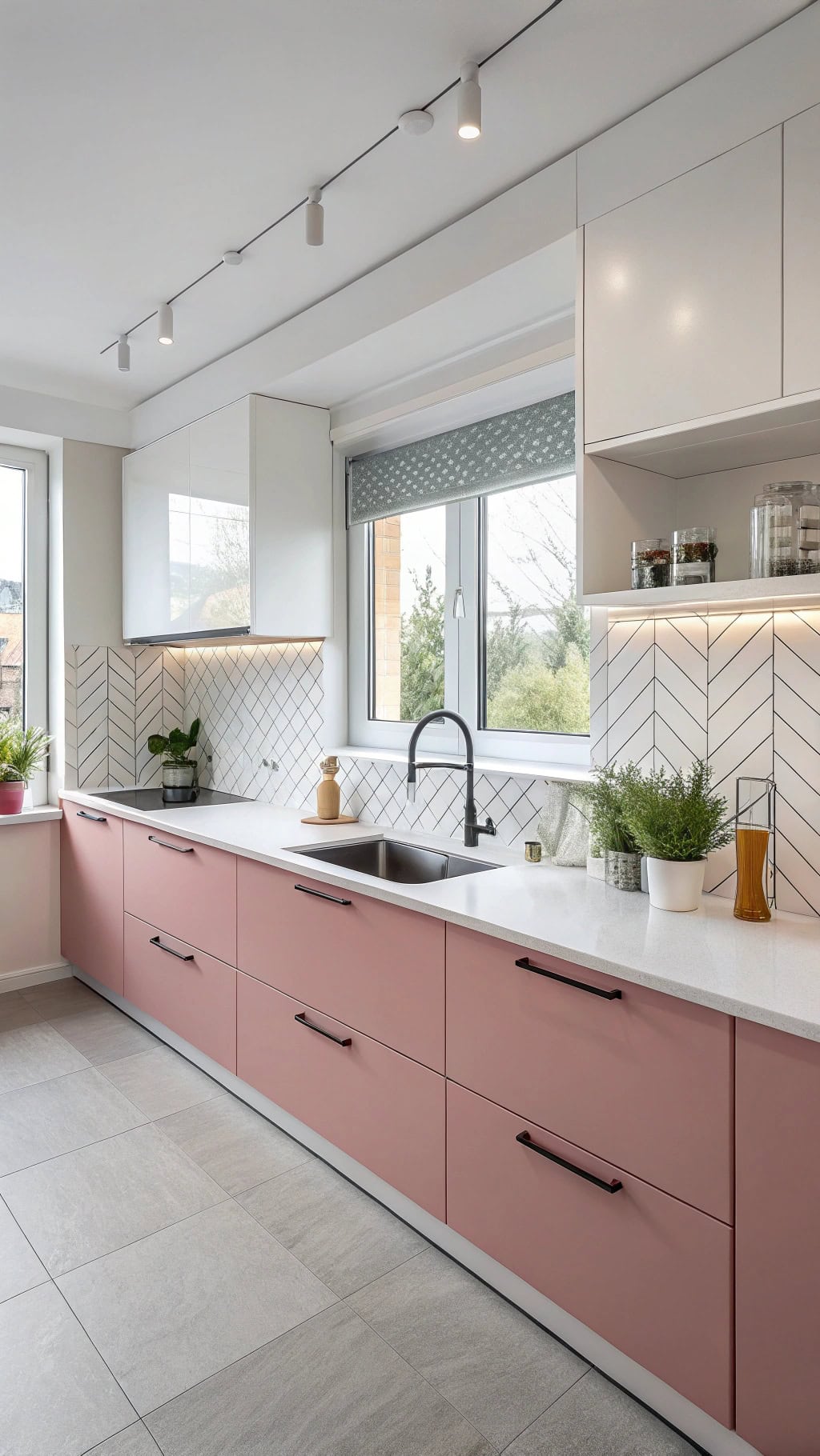 sleek pink minimalist cabinetry