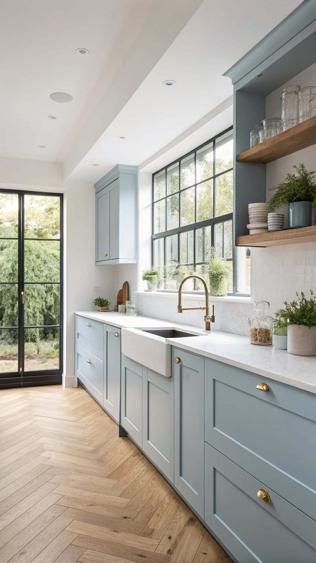sleek sky blue cabinets