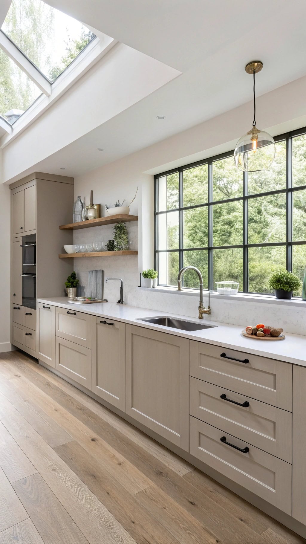sleek taupe minimalist kitchen