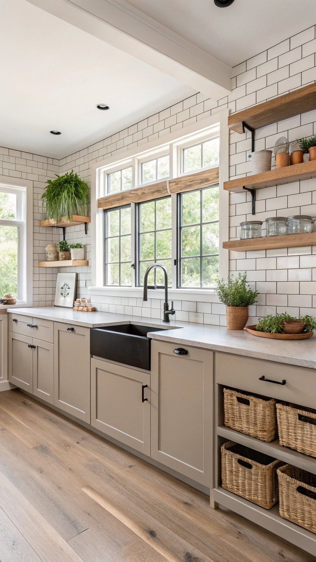 sleek taupe subway tiles