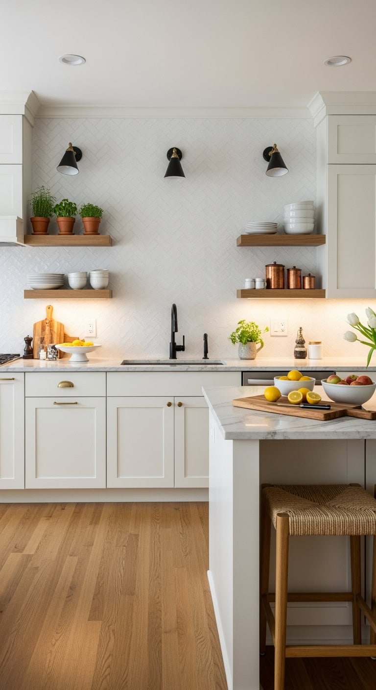 sleek white subway tiles