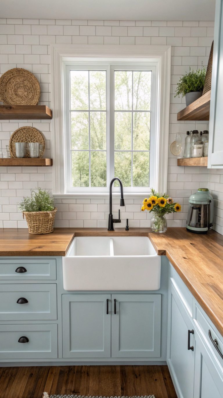 soft blue kitchen centerpiece