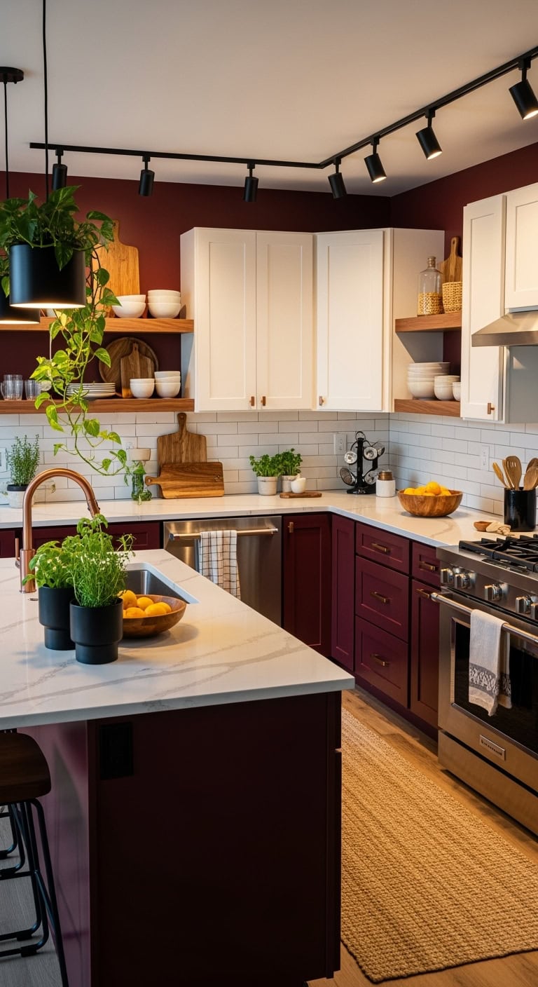 sophisticated burgundy kitchen design