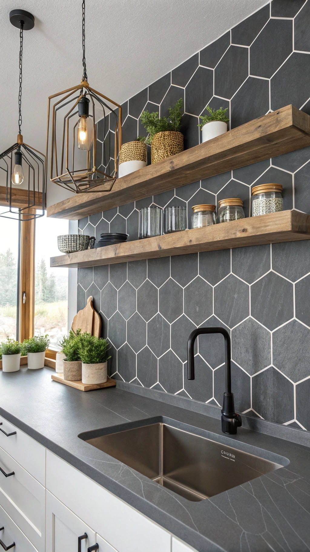 sophisticated hexagonal gray tiles
