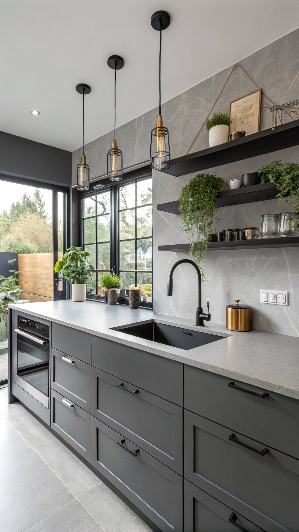 sophisticated minimalist gray kitchen