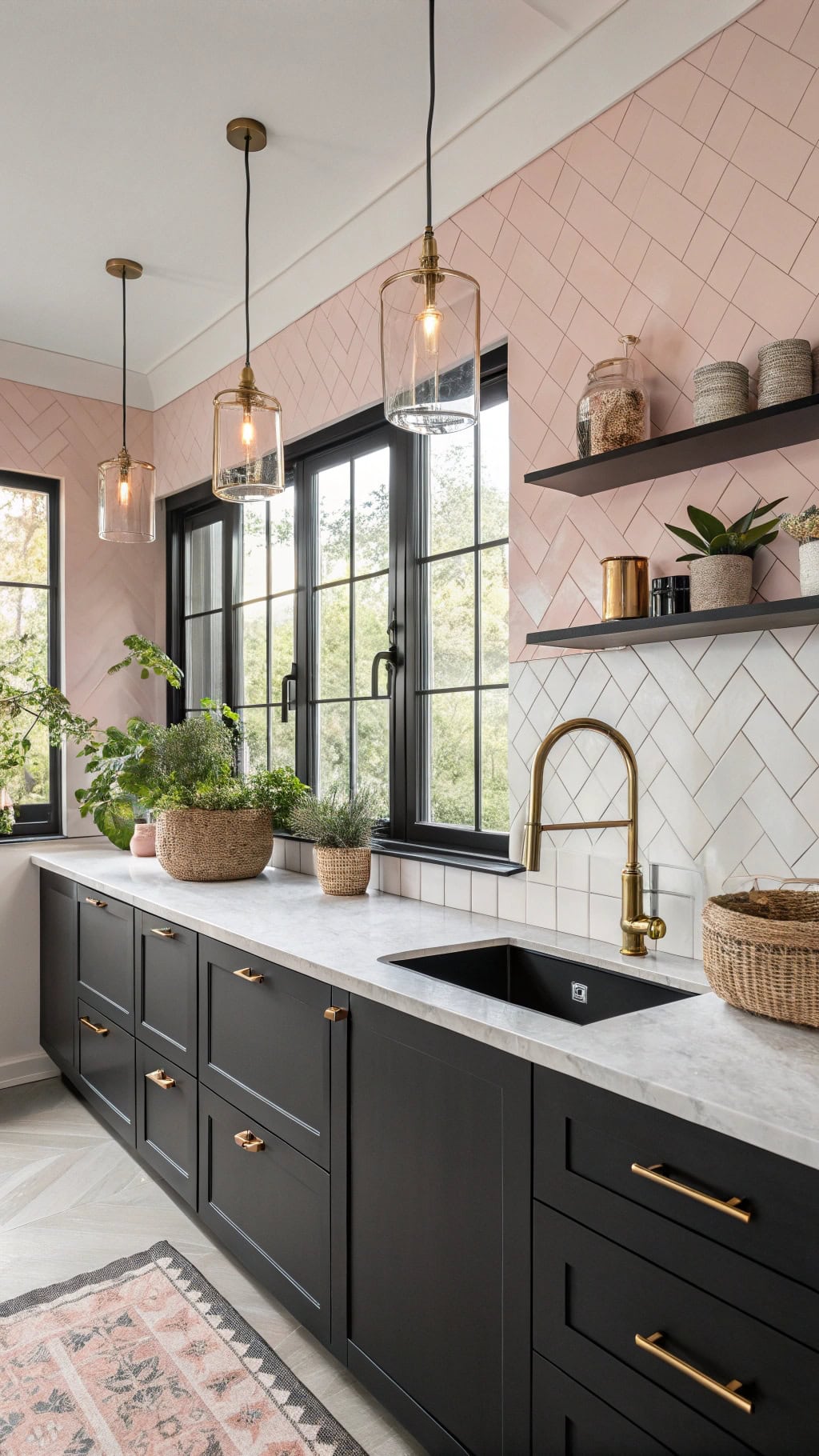 sophisticated pink kitchen island