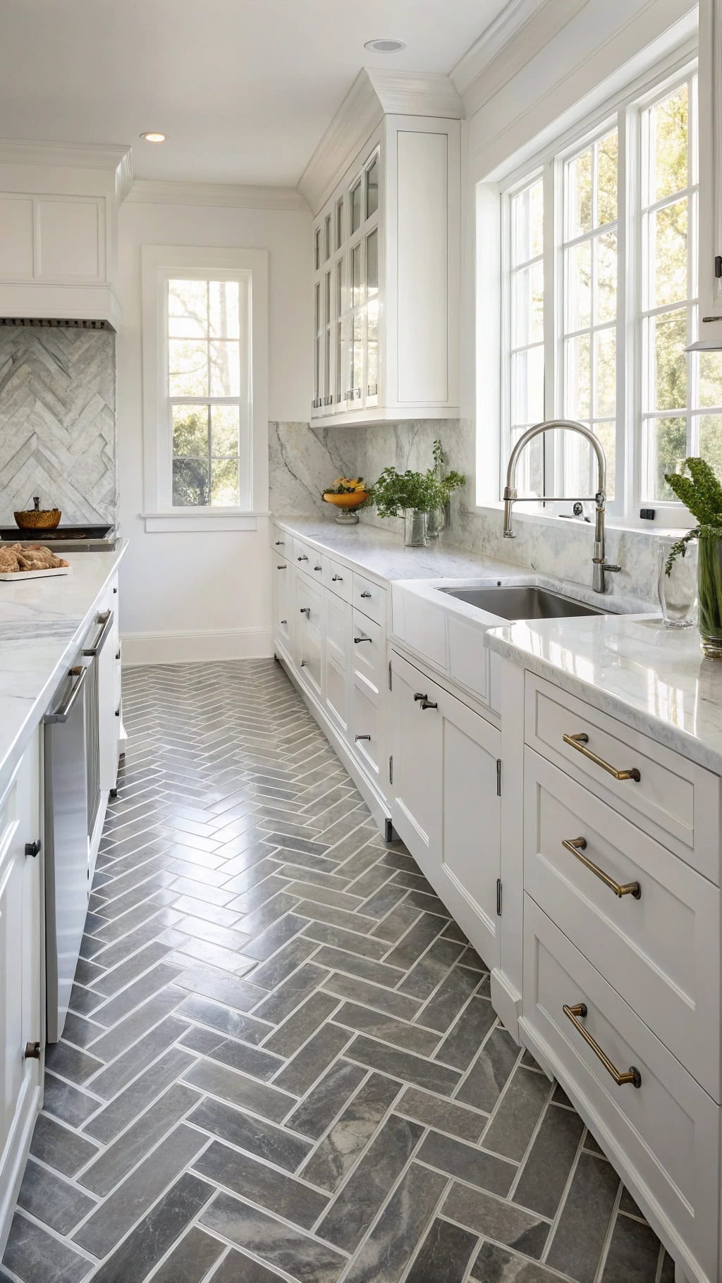 sophisticated silver herringbone tiles