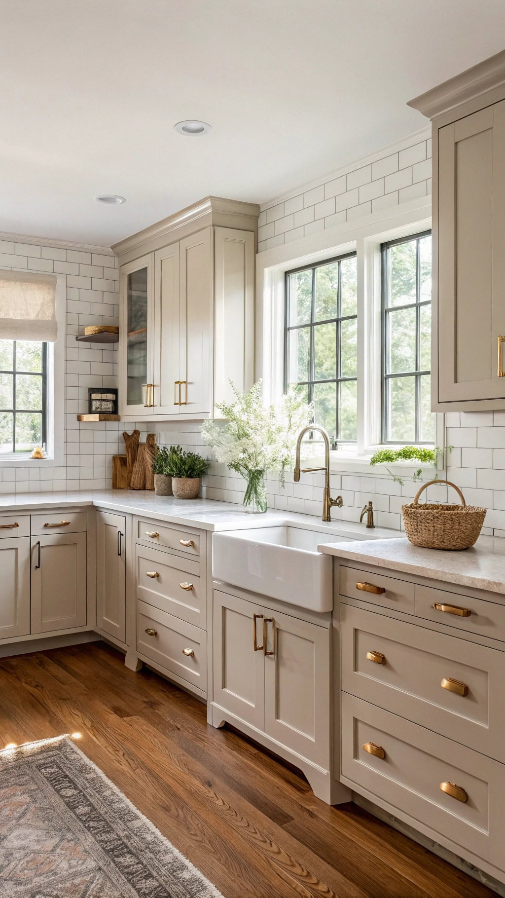 sophisticated taupe shaker cabinets