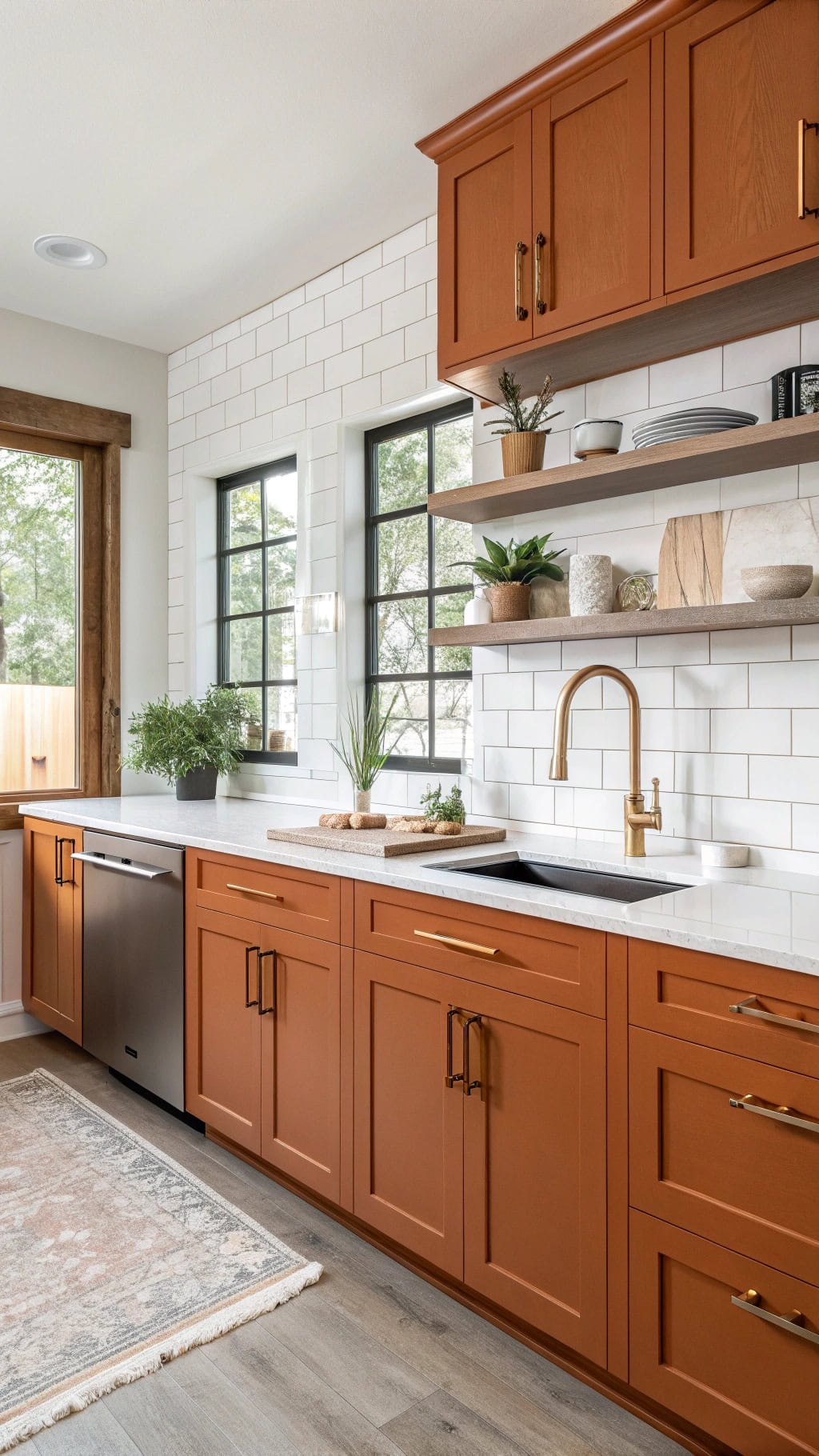 stylish burnt orange cabinets
