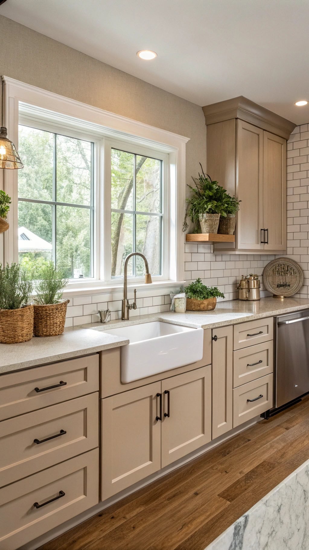 taupe kitchen counter materials