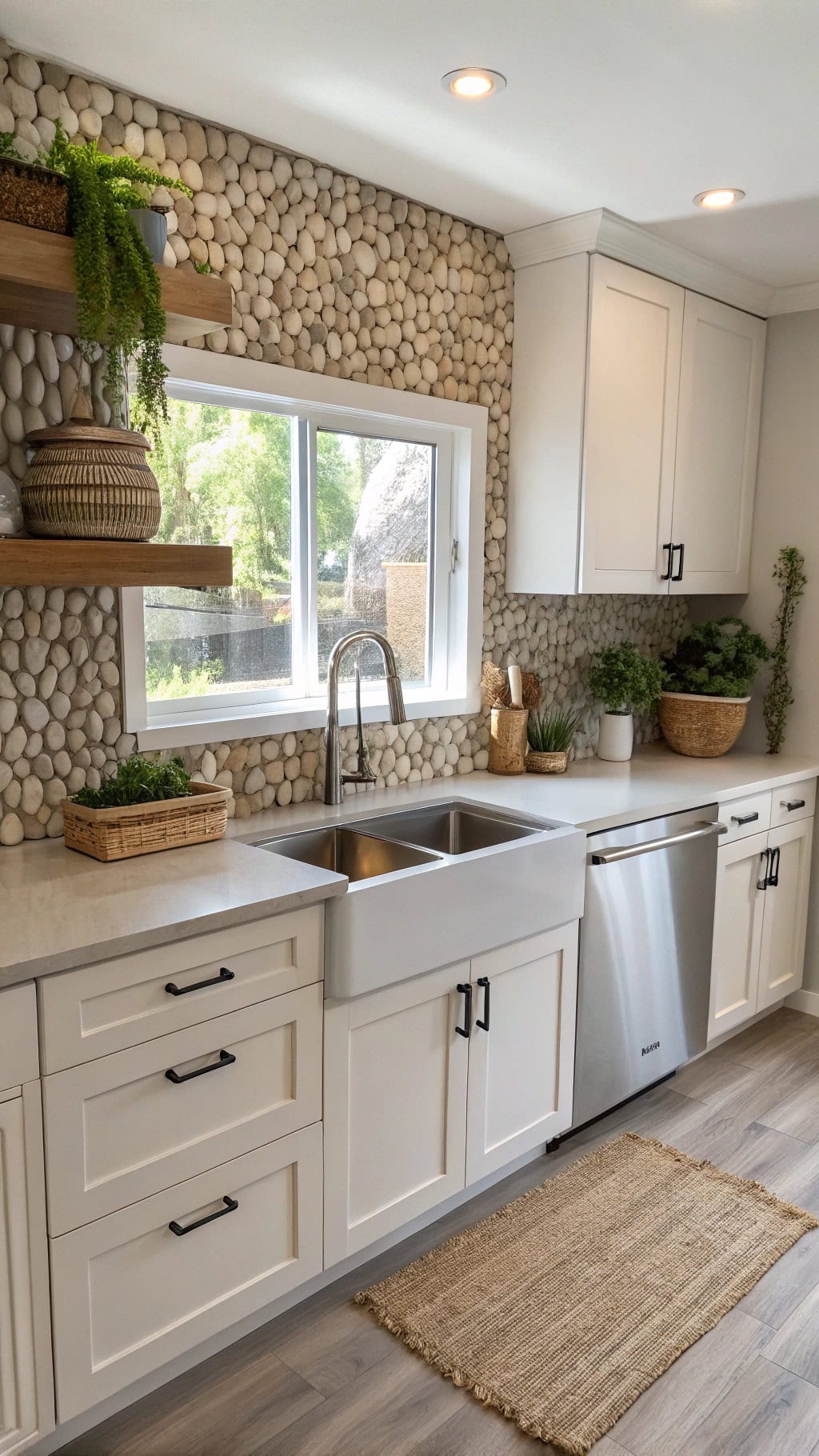 taupe river rock accents