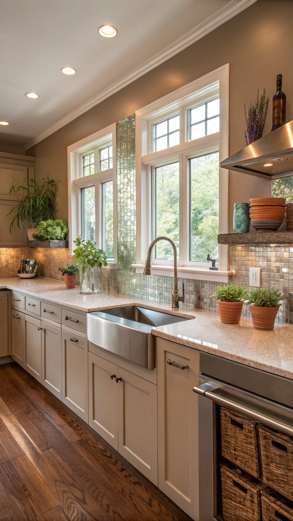 taupe walls glass tiles