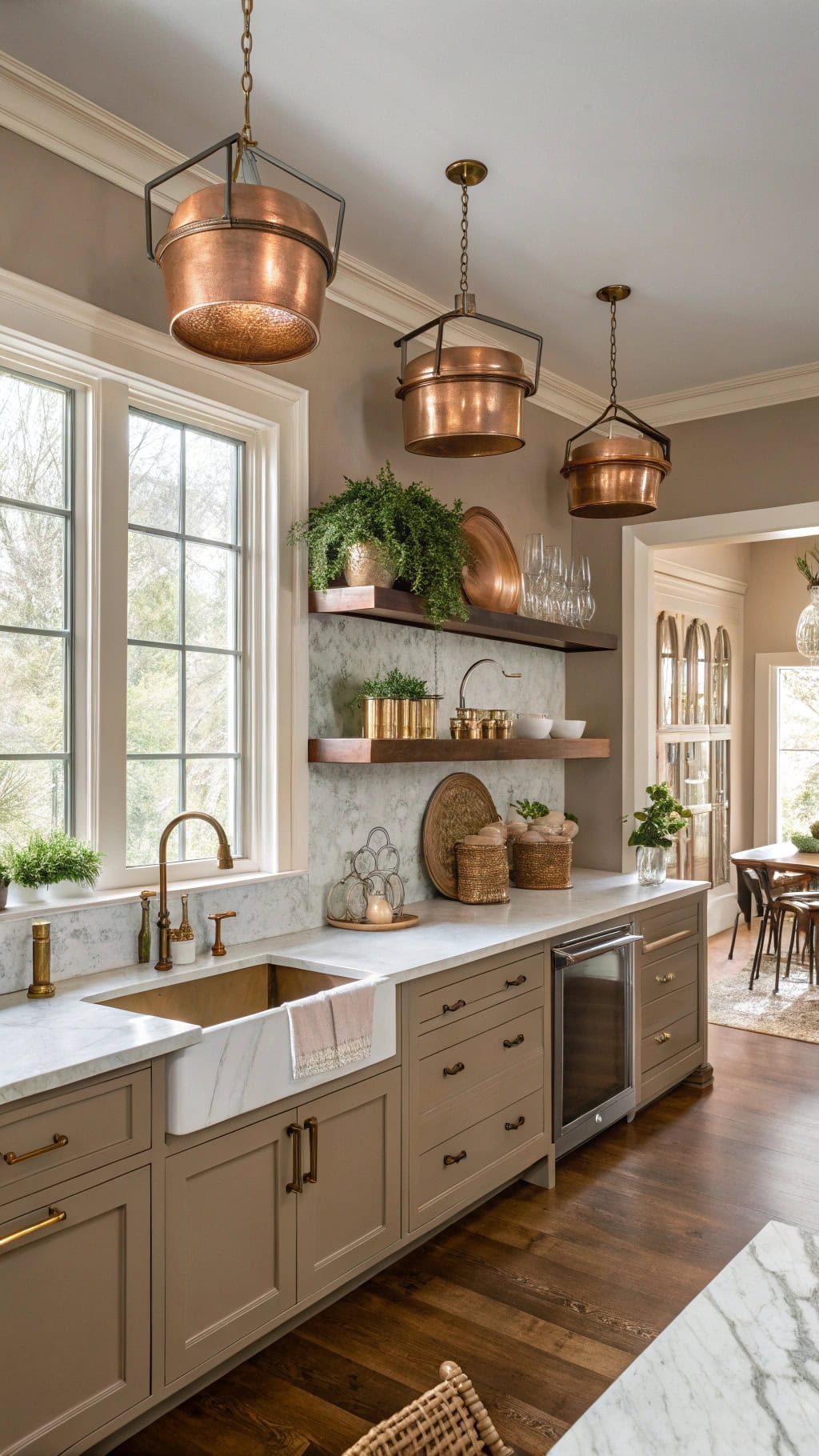 taupe walls with metallic accents